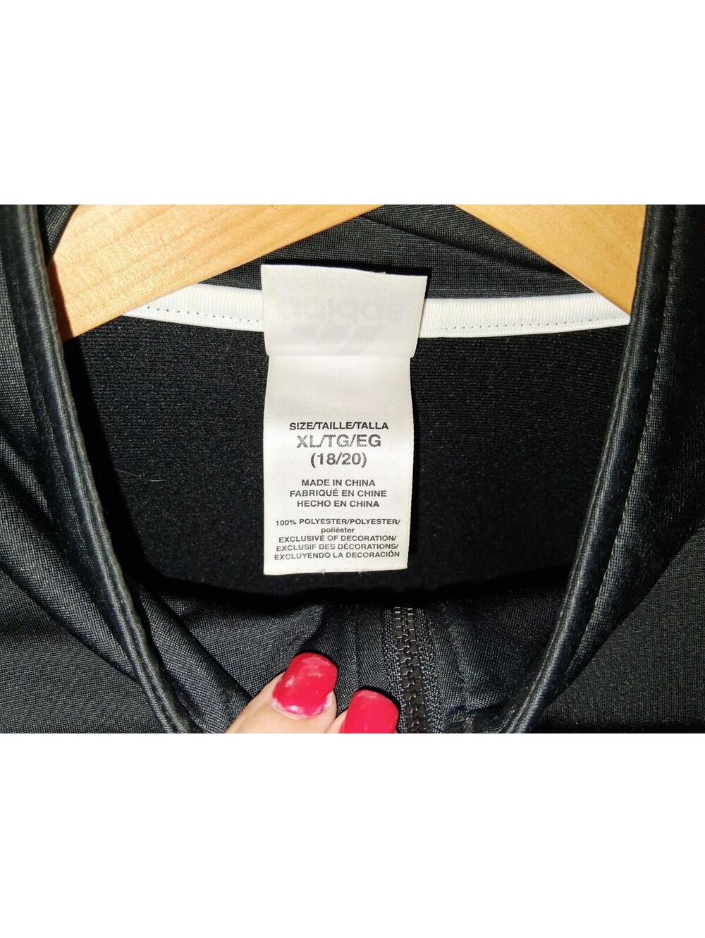 ADIDAS XL 18/20 ZIP ATHLETIC JACKET BLACK COAT WHITE TRENDY WINDBREAKER - Picture 2 of 6